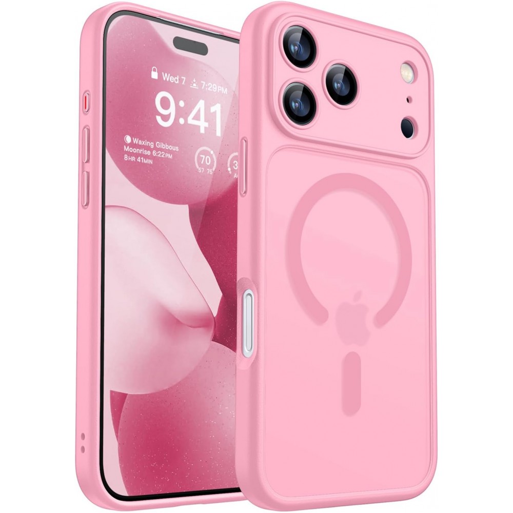 Magnetic Matte Shockproof Phone Case for ip17 pro max – Full Camera Protection-Pinkish