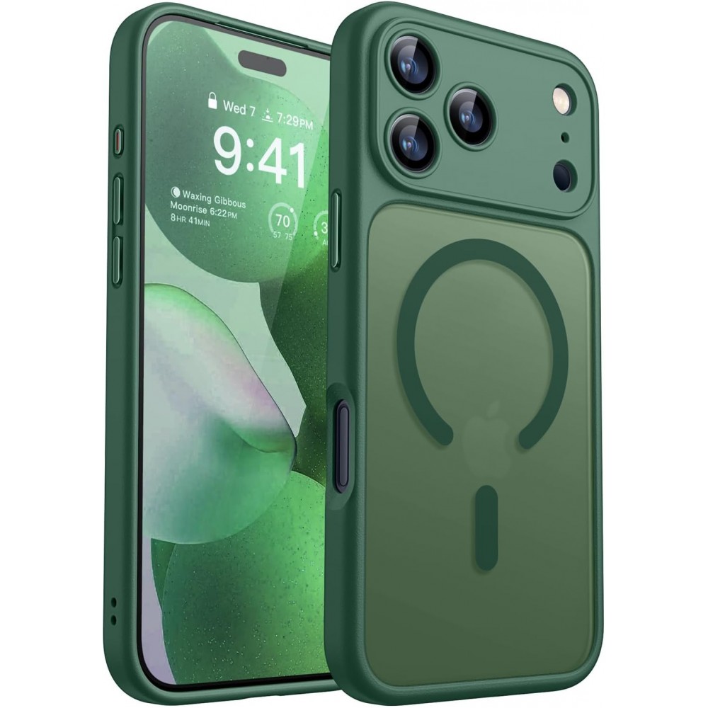 Magnetic Matte Shockproof Phone Case for ip17 pro – Full Camera Protection-Bottle green
