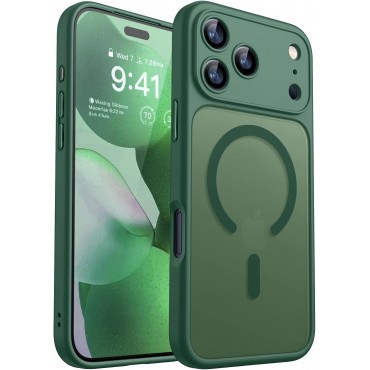 Magnetic Matte Shockproof Phone Case for ip17 pro – Full Camera Protection-Bottle green