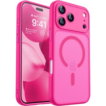 Magnetic Matte Shockproof Phone Case for ip17 pro – Full Camera Protection-Pink