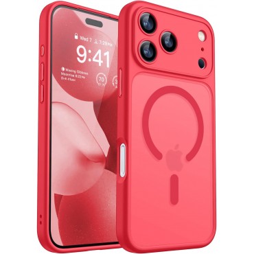Magnetic Matte Shockproof Phone Case for ip17 pro – Full Camera Protection-Red