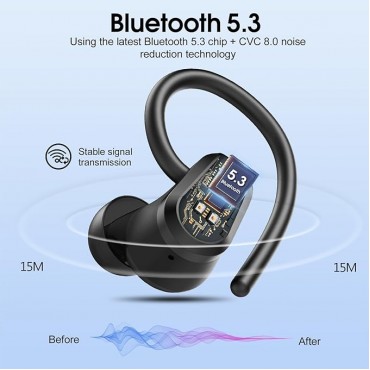 Wireless Earbuds with Earhooks - Black