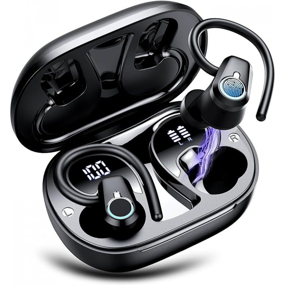 Wireless Earbuds with Earhooks - Black