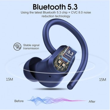 Wireless Earbuds with Earhooks - Blue