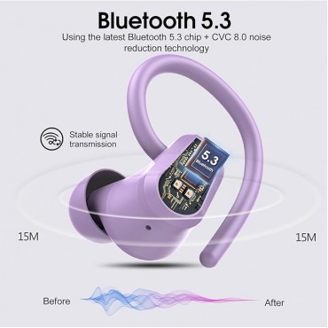 Wireless Earbuds with Earhooks - Purple