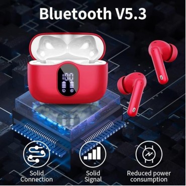 Wireless Earbuds,Red Bluetooth Headphones