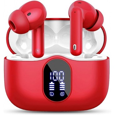 Wireless Earbuds,Red Bluetooth Headphones