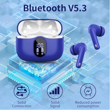 Wireless Earbuds, Blue Bluetooth Headphones